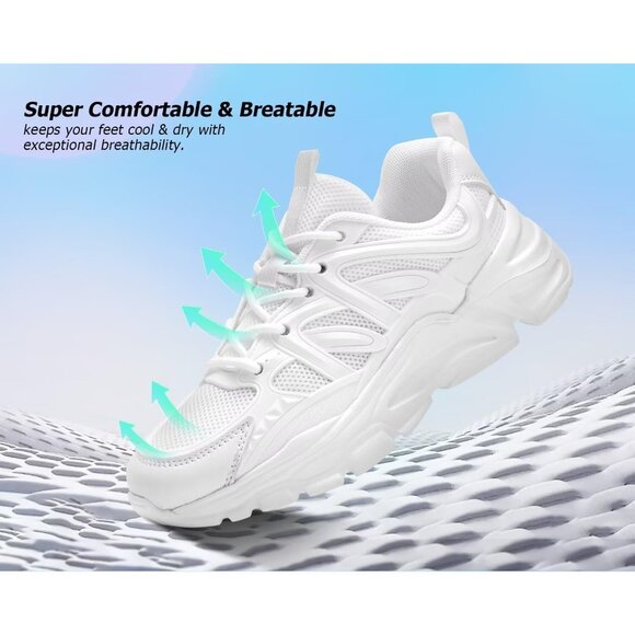 Women's White Slip-On Running Shoes Lightweight Mesh Walking Sneakers for Gym - Picture 4 of 7